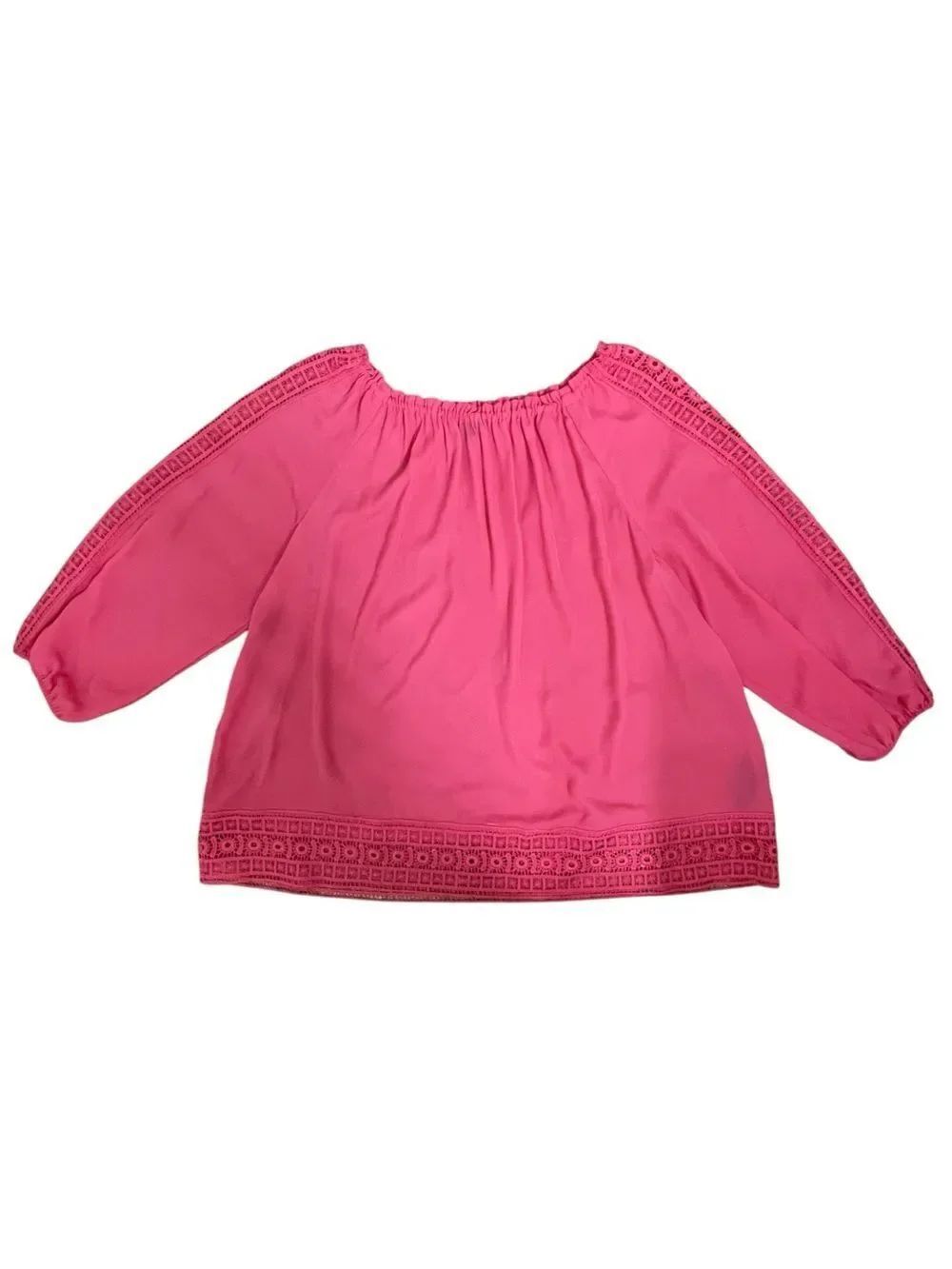 Zac & Rachel Off Shoulder Blouse XL Pink Peasant Top 3/4 Sleeve